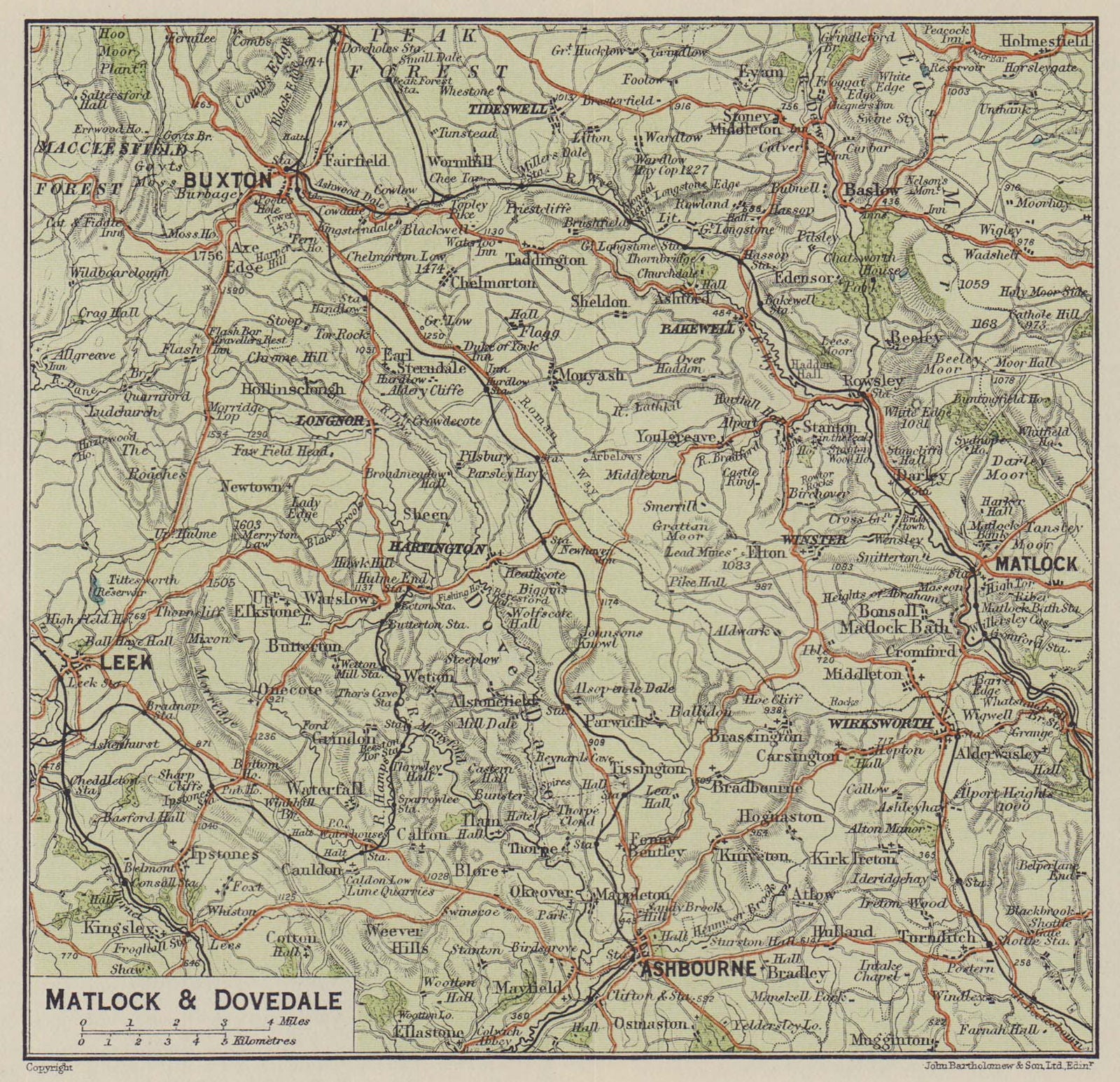 Matlock & Dovedale. Buxton Ashbourne Bakewell. Derbyshire Peak District 1920 map